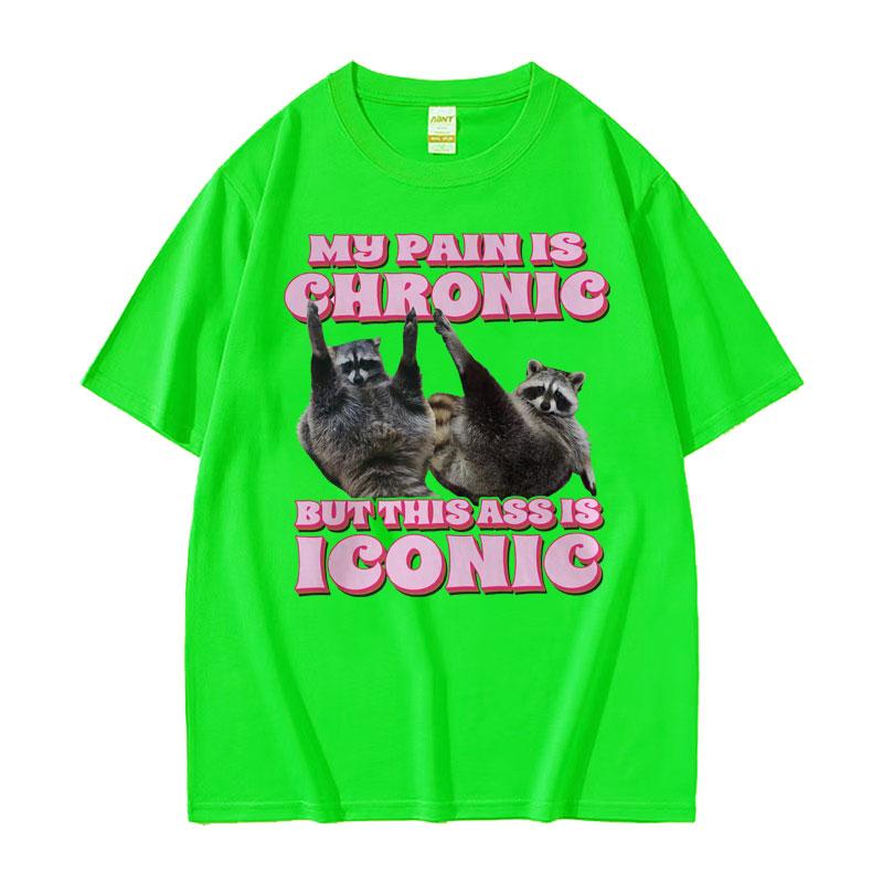 My Pain Is Chronic But This Ass Is Iconic Tee Shirt Funny Raccoon Meme T Shirt Mens Womens Vintage Kawaii Couples Tshirt Tops