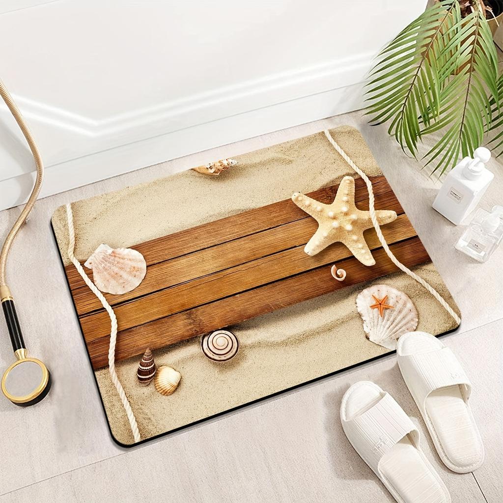 Beach Shell Starfish Bath Mat Super Absorbent Non Slip Rug Washroom Floor Carpet Shower Room Indoor Washable Easy Clean Doormat