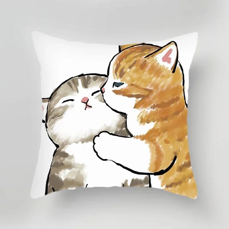 Office Living Room Home Pillowcase Cute Cat Cartoon Pattern Pillowcase Car Ornaments