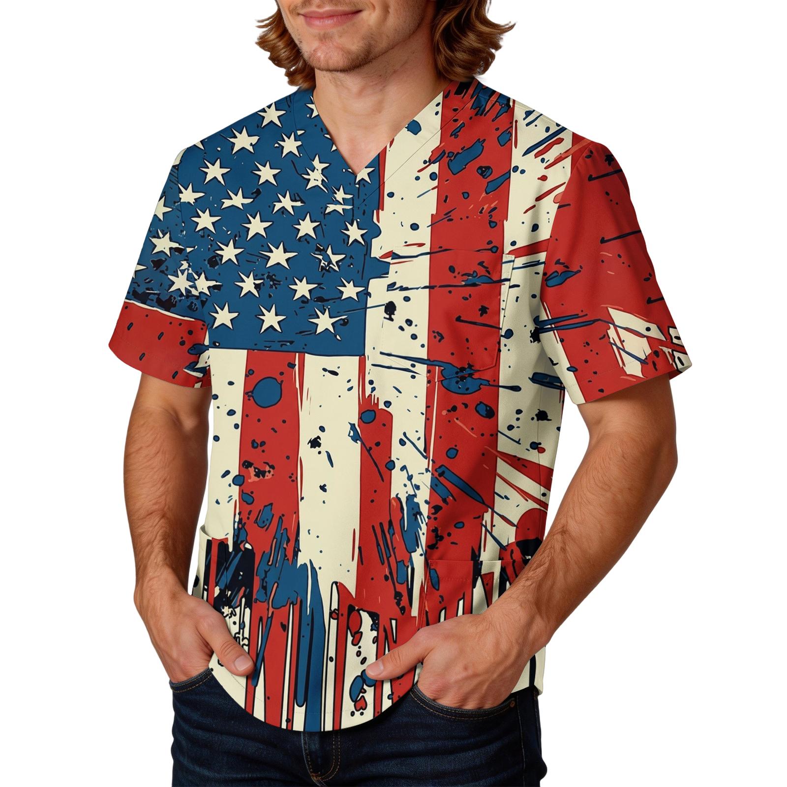 

Men s Short Sleeve V Neck Top with Printed Graphic Pattern Relaxed Fit Breathable Lightweight Material for Everyday Wear XL кавун червоний колір