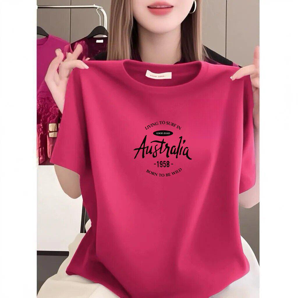 High-end Women's Letter Print Short Sleeve Round Neck Loose Slimming Casual T-shirt