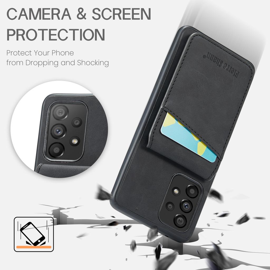 FIERRE SHANN For Samsung Galaxy A52 4G/5G/A52s 5G PU Leather+TPU Kickstand Shell RFID Blocking Card Holder Phone Case