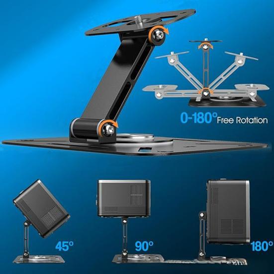 Aluminum Alloy Projector Stand 360-Degree Rotating Height Adjustable Heavy Duty 3-in-1 Projector Holder Desk Wall Ceiling Mount with 1/4-Inch Thread