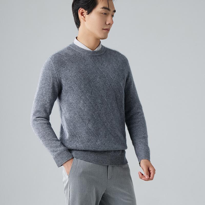 Crew neck thickened cashmere sweater men's 2025 new warm sweater bottoming knitted sweater mat knitted wool sweater