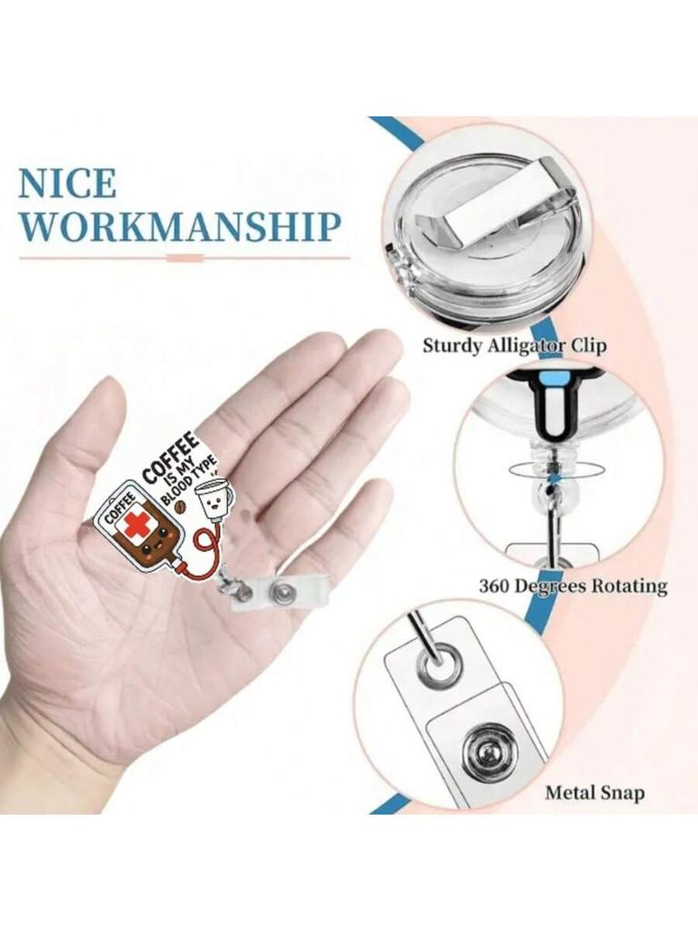 []1Pc Cute Nurse-Themed Retractable Badge Holder With Id Clip - Acrylic Medical Staff Name Tag Reel For Doctors, Rn, Lpn