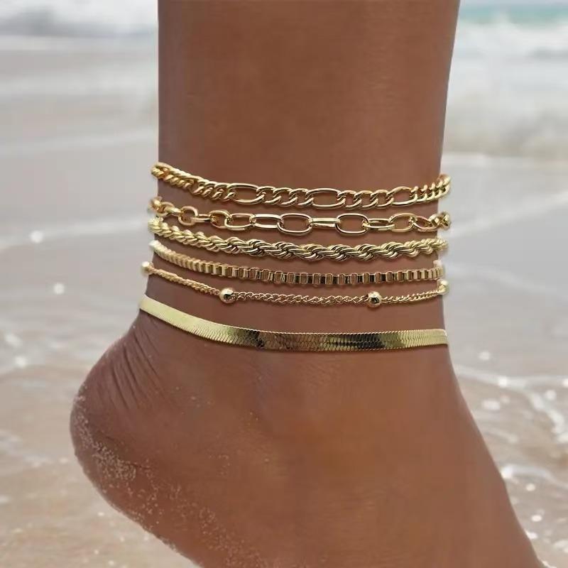 New Women's Fashion Bracelet Set, Fashion Chain, Paper Clip, Multi-layer Stacked Bracelet, Anklet.