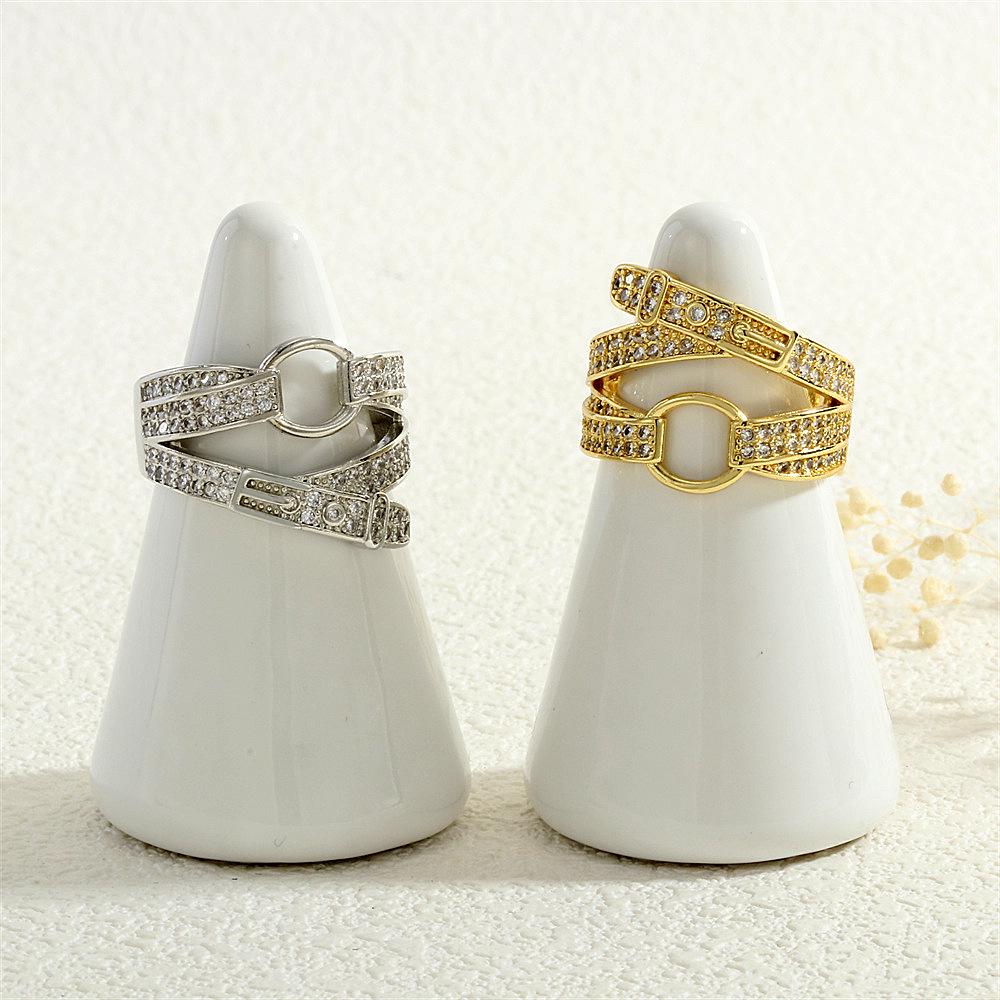 Stylish Women's Copper Zircon Belt Design Open Ring