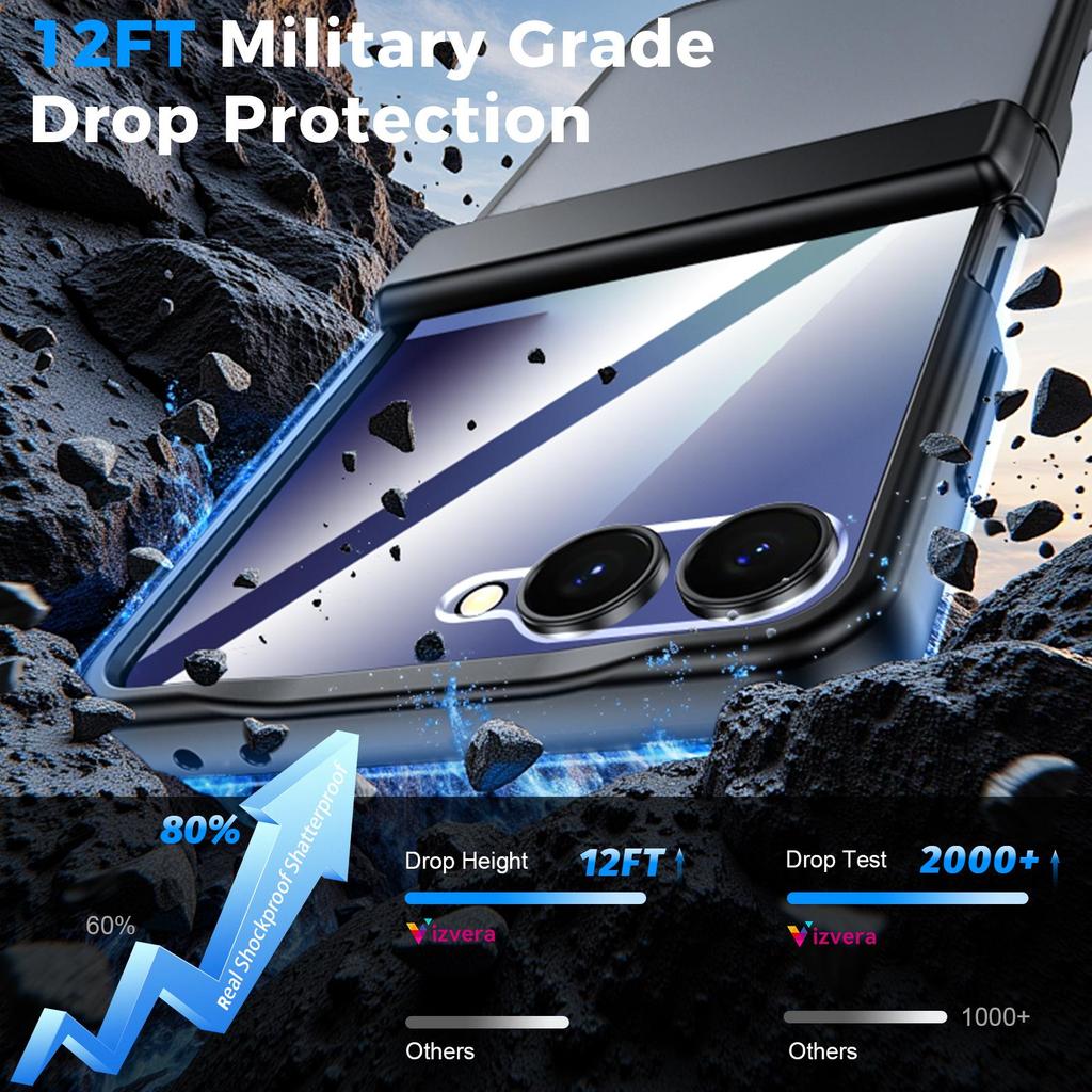 Translucent Matte Protective Case with Tempered Glass Screen Protector for Samsung Galaxy Z Flip 7, Hinge Protection Slim Cover-Black