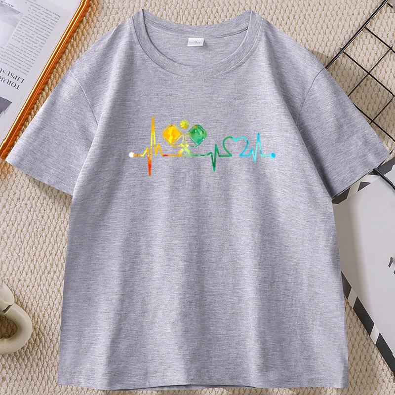 Funny Pickleball Paddle Heartbeat Graphic T Shirts Unisex Women Summer Cotton Short Sleeve Round Neck Tshirt Unisex