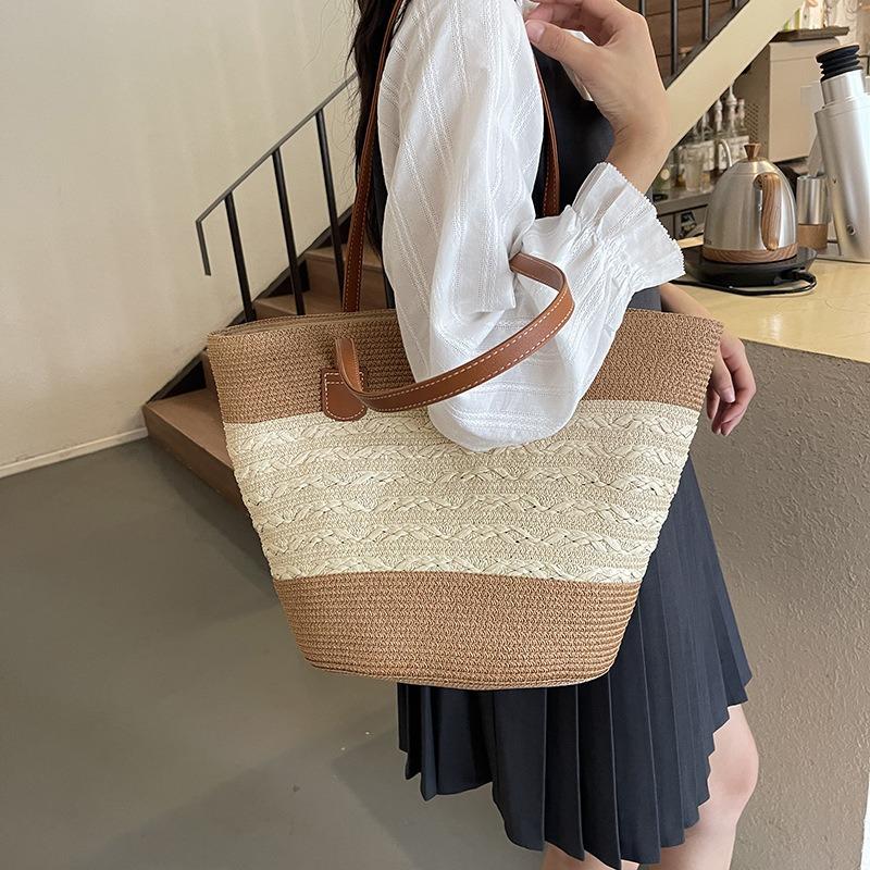 Neue Strand Küste Outdoor Urlaub Große Kapazität Umhängetasche Gewebte Tasche Breiter Schultergurt