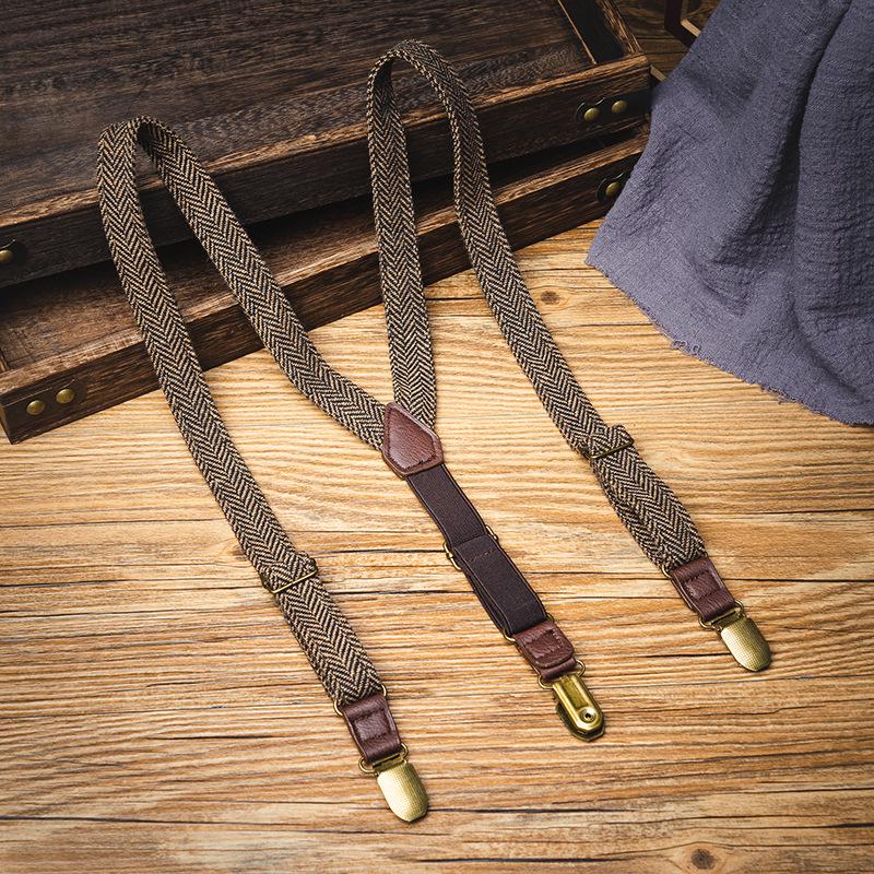 British Herringbone Plaid Unisex Kids Non-Slip Elastic Suspenders