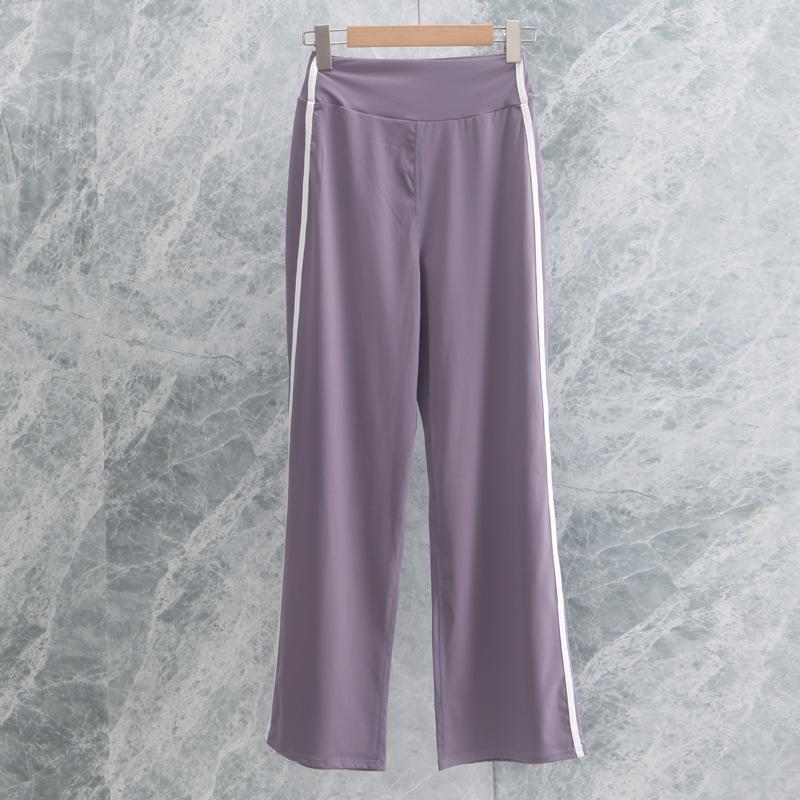 High-Waisted Straight Leg Contrast Yoga Pants - Elastic, Loose, and Comfortable for Fitness