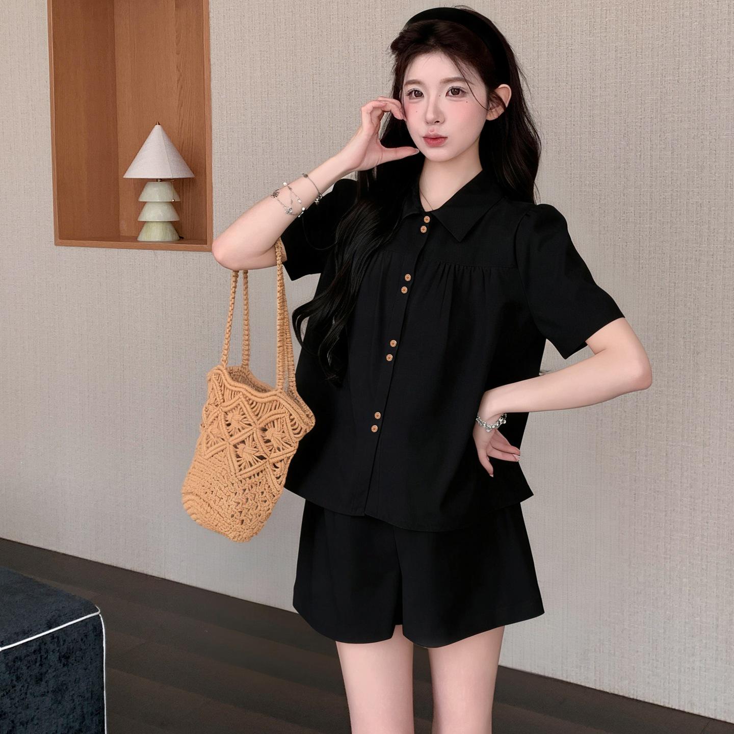 2026 Summer Maternity Doll Collar Top & Shorts Set 2XL
