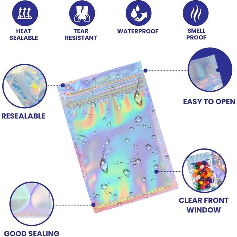 Holographic Iridescent Zipper Bag - Odor-Proof, Laser Self-Sealing, Aluminum Foil Food Storage and Packaging Button Bag