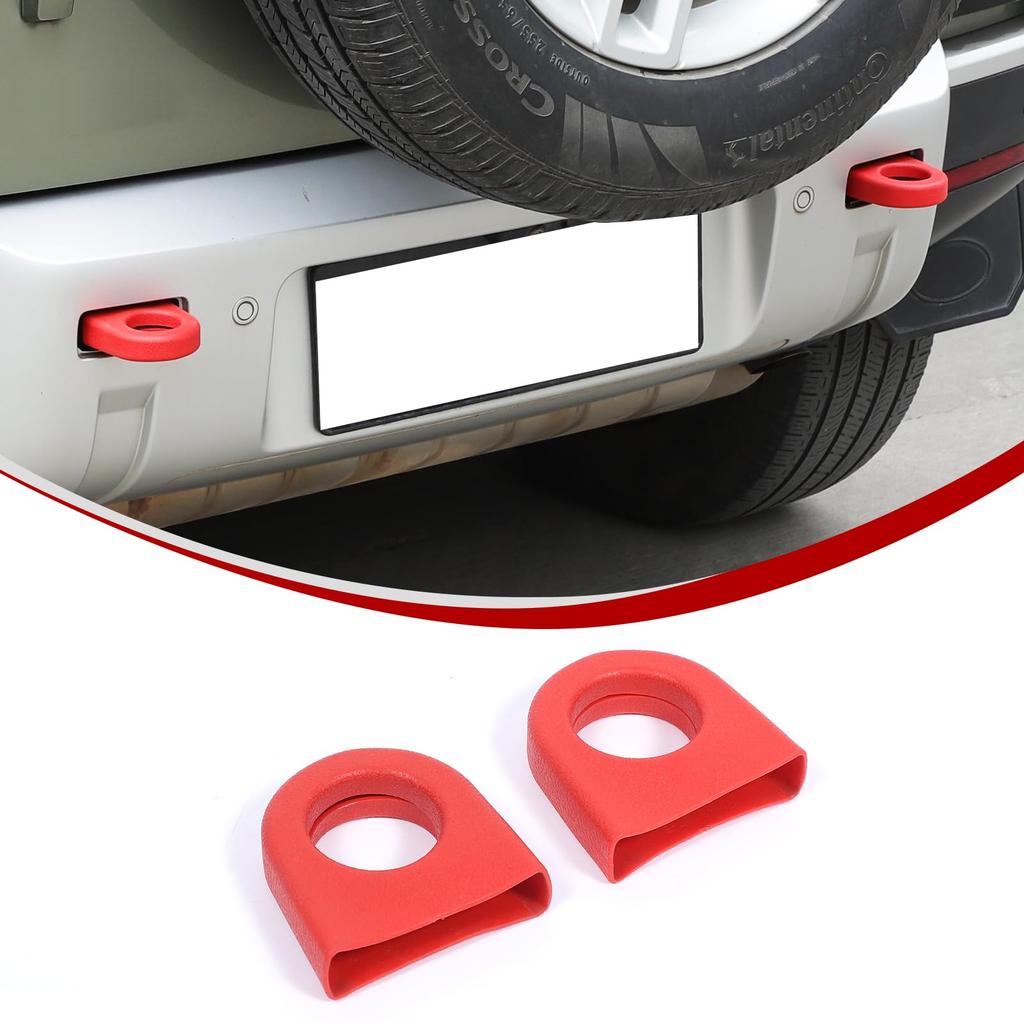 Set of 2 Red Trailer Hook Rear Towing Eye Rear Bumper Tow Bar Rubber Exterior Compatible with Land Rover Defender Covers, Protectors, Decorations,