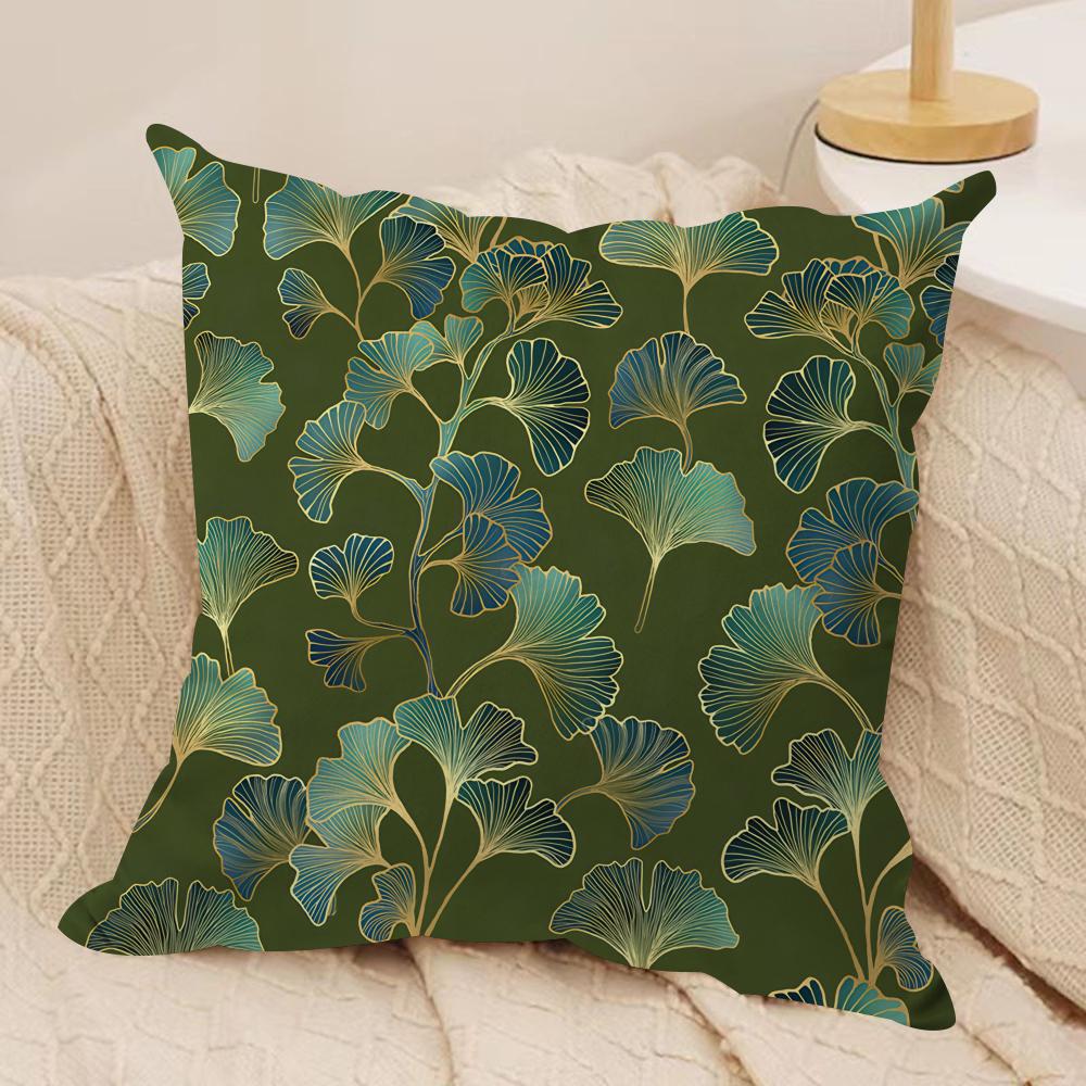 Chinese Style Ginkgo Leaf Cushion Cover Silky Short Plush Invisible Zipper Dustproof Sofa Pillow Case for Home Decor