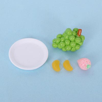 1/12 Puppenhaus Simulation Obst mit Tellern Modell Puppenhaus Mini Trauben Bananen Papaya Lebensmittel Spielzeug Puppenhaus Dekoration