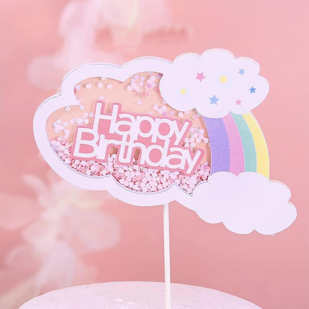 Girl  Birthday Cake Decoration Set Second Birthday Cake Topper with Rainbow Clouds Stars Cake Picks Two Year Old