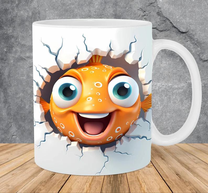3D Father'S Day Gift Dad Ceramic Coffee Mug Father Goldfish Water Cup Fishing Fishing