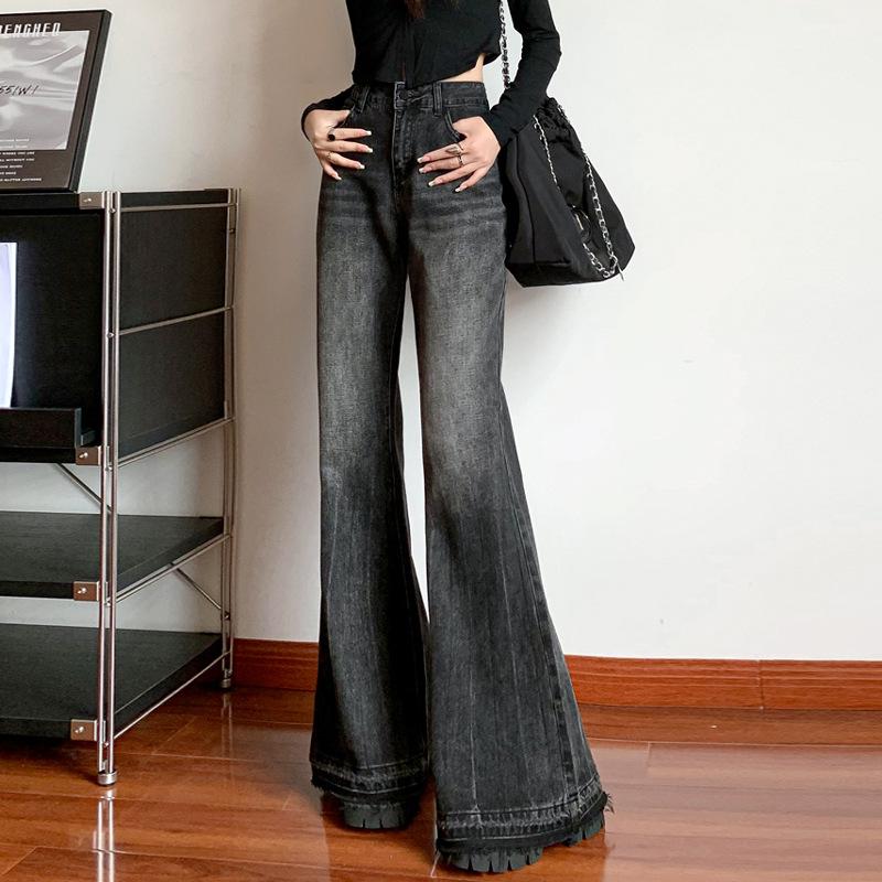 Women s Vintage Tie-Dye Slim Straight High-Waisted Frayed Hem Micro-Flare Jeans XL