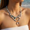 Boho Meeresstern Muschel Meerjungfrauenflosse Anhänger Farbige Perlen Mehrschichtig Stapelbar Halskette für Damen Strandurlaub Schmuck Geschenk