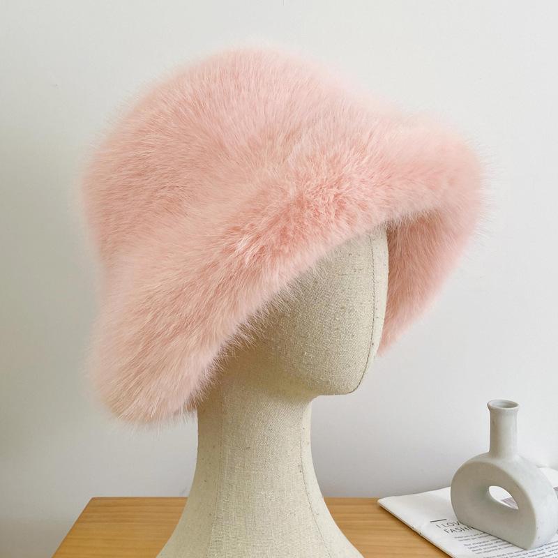 Autumn and winter imitation fox hair bucket hat women's cold and warm ear protection Mongolian hat fashion show small face