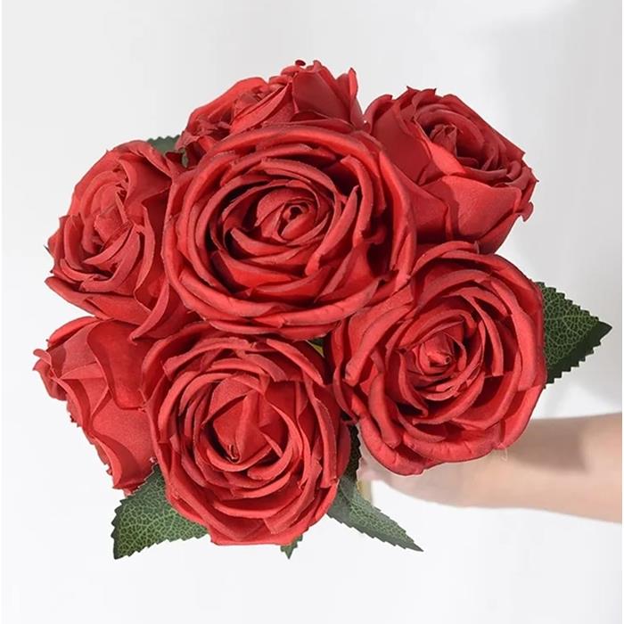 Artificial Flowers Roses 7 Pieces Ready-Made Rose Bouquet Flower Arrangement for Vase - Red