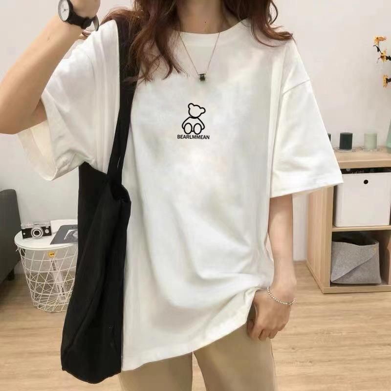 

Grey short-sleeved t-shirt women s summer 2025 new large version loose bear medium and long t-shirt top ins tide 3XL