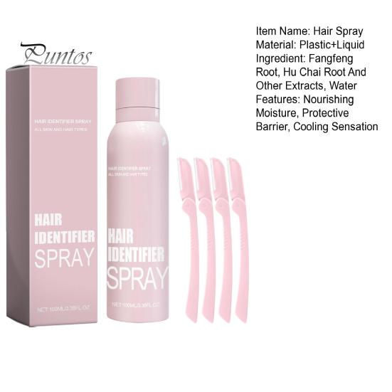 Hair Identifier Spray pro holení obličeje Skin Body All-natural rostlinné extrakty Hydratační obličejové holení Sprej pro péči o vlasy s žiletkami na obočí Jemné