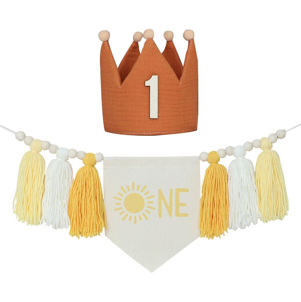 1th Sun Sign Birthday High Chair Banner Yellow Birthday Party Decoration,Sunshine Highchair Banner for Boy Girls Kids Bedroom