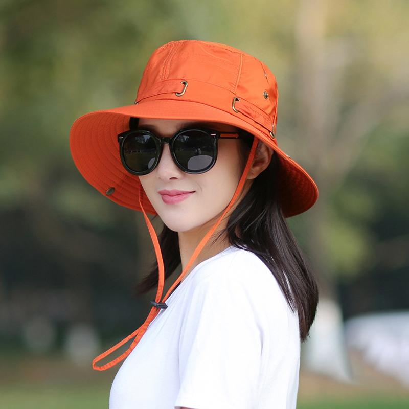 

1Pc Sun Bucket Hat Solid Color Camping Summer Cap Fishing Women UV Protection Polyester оранжевый