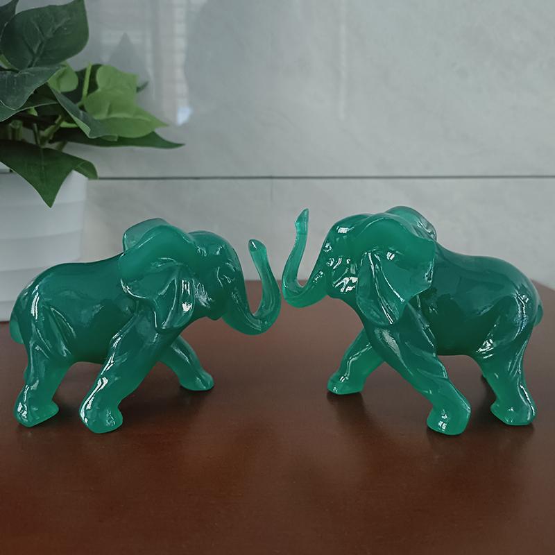 2 PEÇAS Estátua Escultura de Elefante Cor Jade Pedra Resina Animais Enfeites Feng Shui Fortuna Riqueza Figuras Decoração de Escritório Casa