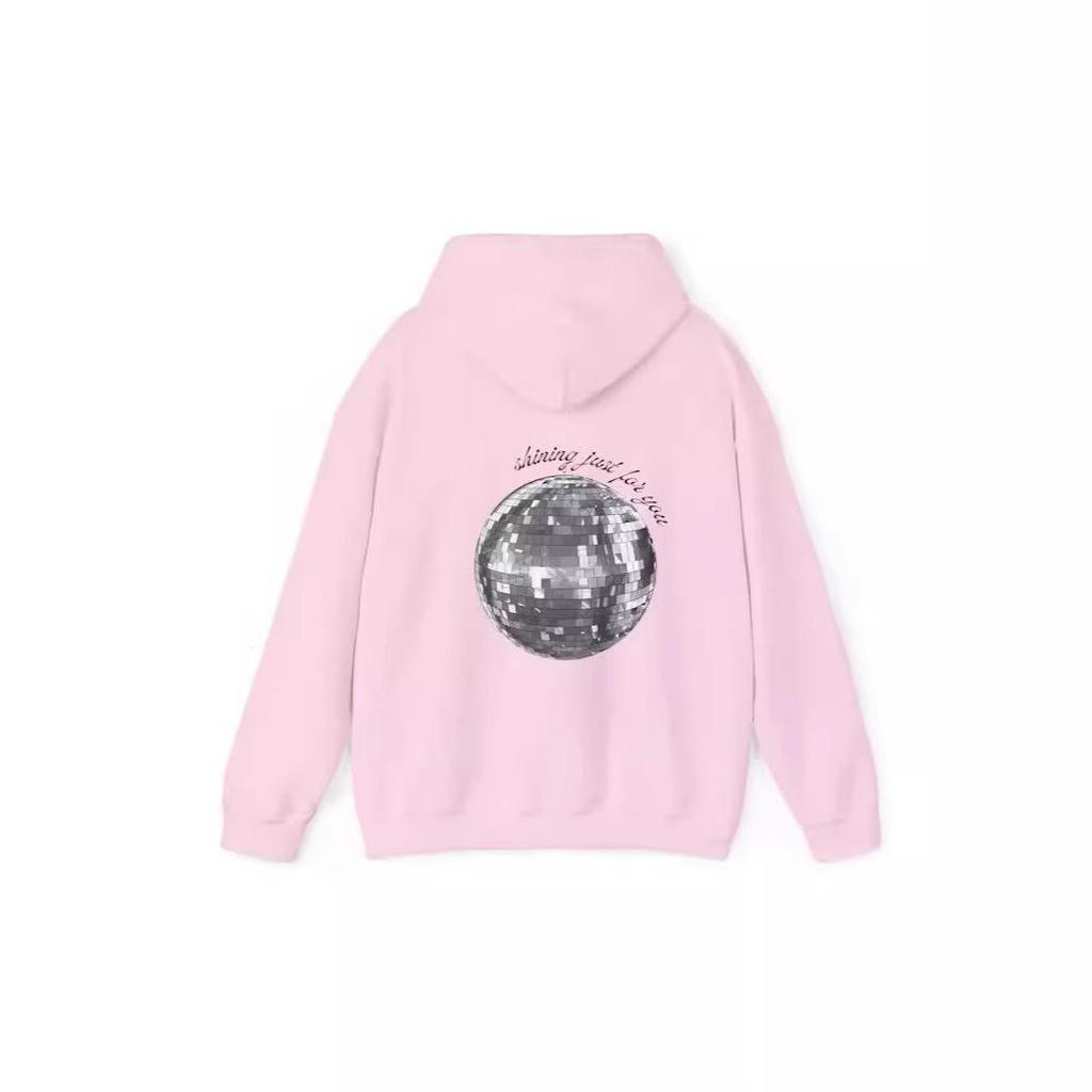 2024 Women's European Size Ribbed Drop Shoulder Embroidered Diskokugel Hoodie Sweater.