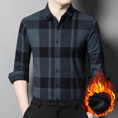 Plaid Men's Fleece Shirt Winter New Middle-aged and Young People Casual Loose Warm Thickened Shirt