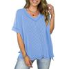 Women European Style V Neck Batwing Sleeve Spliced Slit Loose Pullover T Shirt