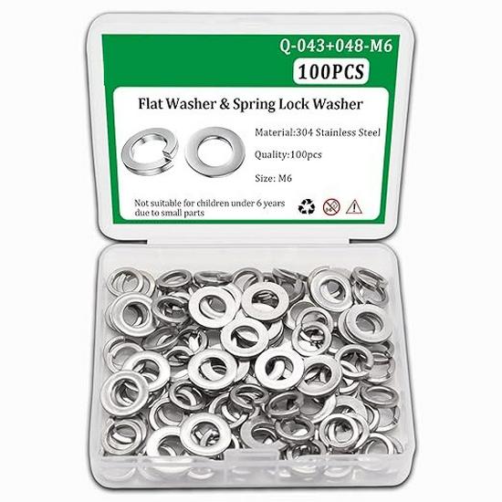 

100-Piece M6 Washers Set: 50 Flat Washers & 50 Spring Lock Washers