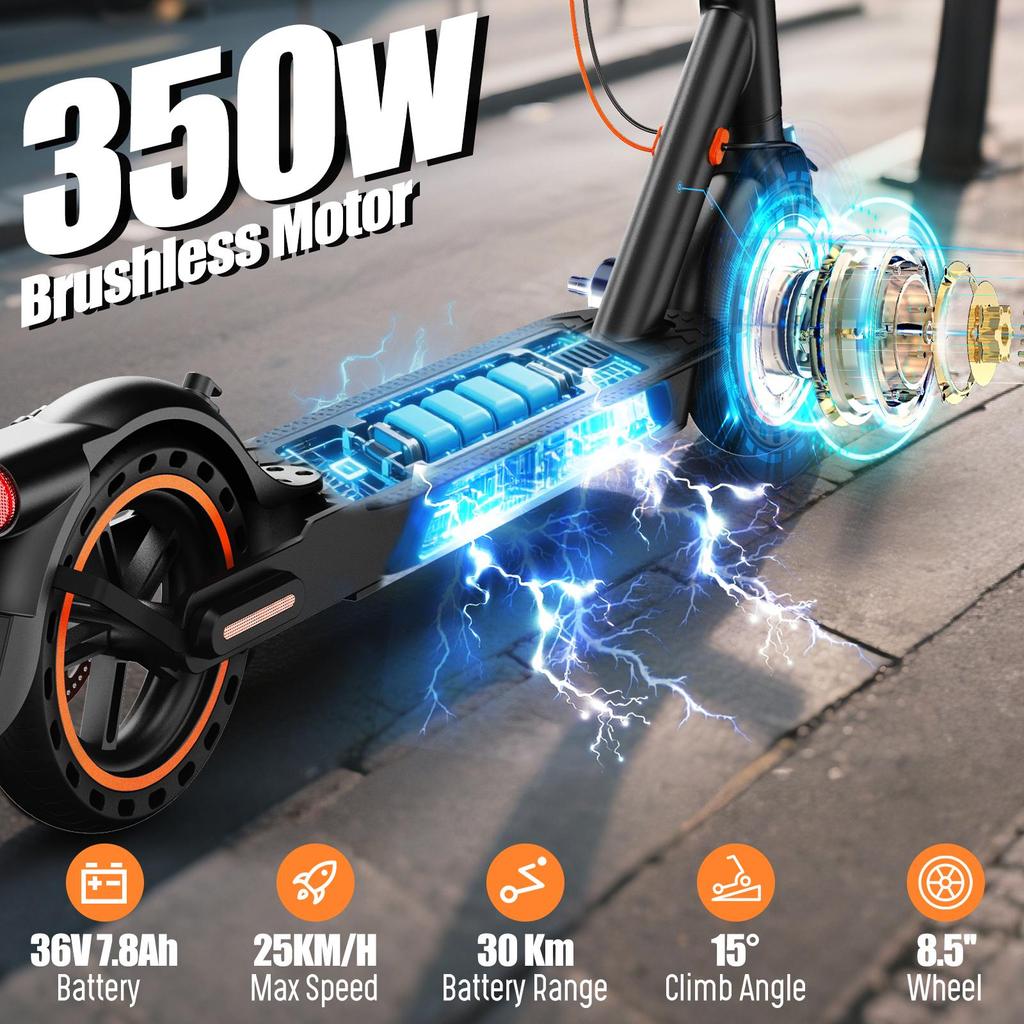 Elektrikli Scooter Yetişkin, 30-35km Menzil, 8.5" Ultra Hafif Katlanabilir E Scooter, 350W Motor, 3 Hız Modu, TODIMART T3 Yetişkinler ve Gençler İçin, Akıllı Uygulama