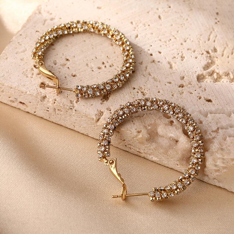 Fashion Round Crystal Rhinestone Hoop Earrings For Women Circle Geometric Earrings Gold Copper Color Zircon Pendientes Mujer