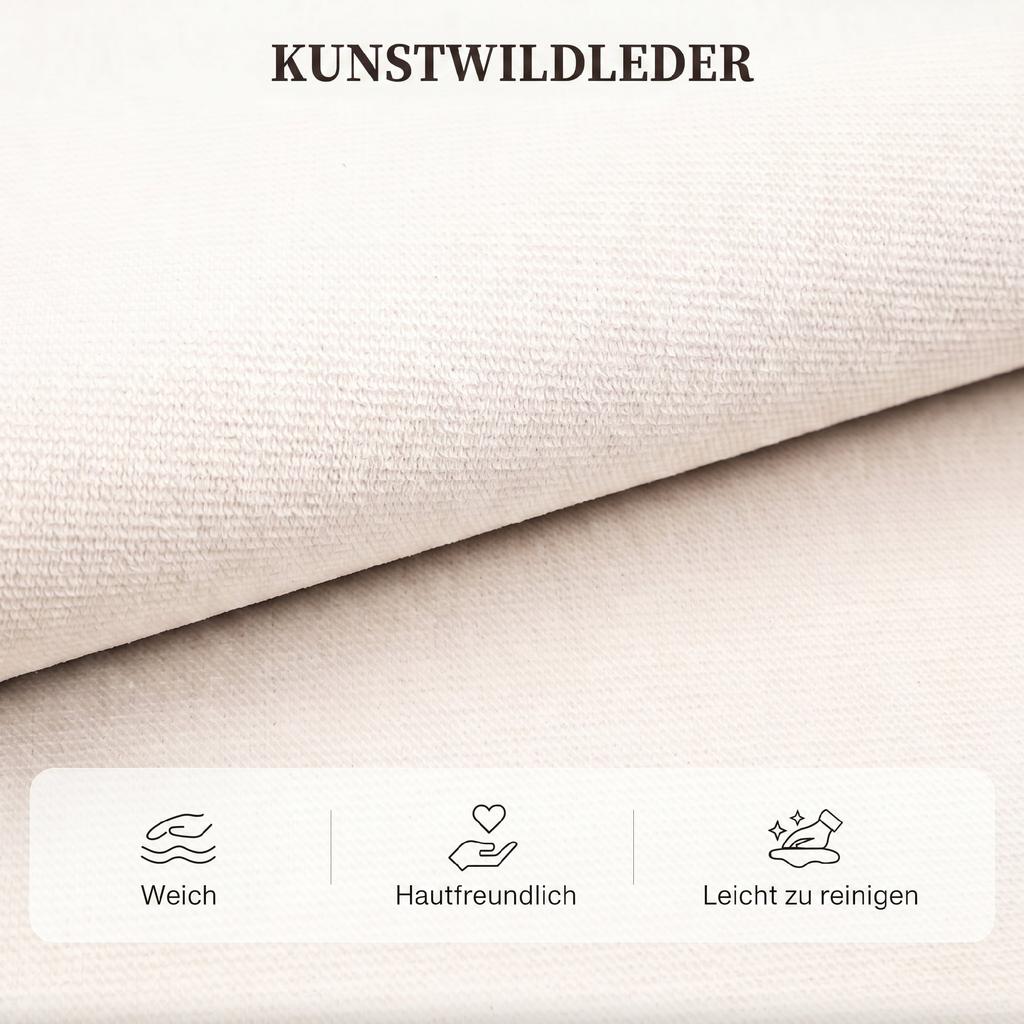 Sleeper Sofa with Reversible Chaise Longue, L-Shaped 3-Seater Sofa with Velour Cover, Cream White