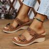 Sommer Damen Hausschuhe Übergröße Damenschuhe Retro Römersandalen Damen Pu Casual Blumen Keilsandalen Plateau Hausschuhe
