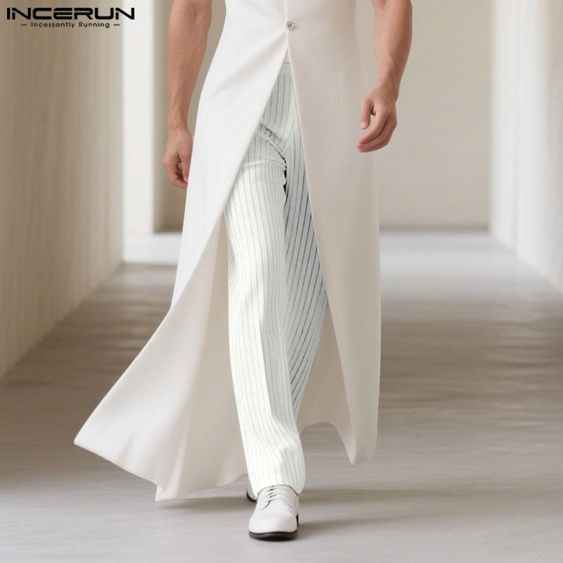 INCERUN Men Elastic Waist Striped Casual Long Harem Pants Trousers Bottoming