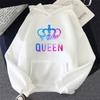 Queen King Print Sweatshirts Couples Daily Casual Sporty Hooded Long Sleeve Pullover Woman Men Home Outdoor Comfort Warm Hoodies
