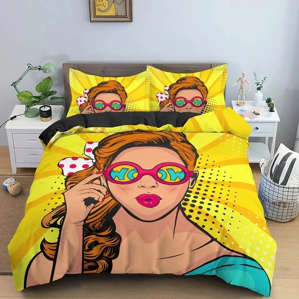 Carton Girly Watercolor Fashion Girl Modern Women Beding Set Bedrom Soft Bedspreads Comefortable Soft with Soft Fabric Duvet Cover Pilowcase