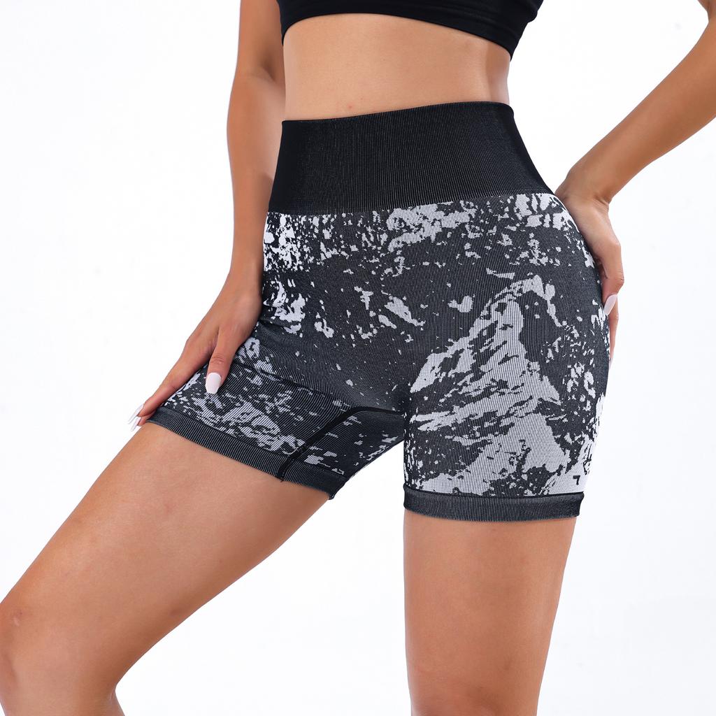 Sports shorts European and American printed hip lift yoga pants women's belly fitness peach hip sports yoga shorts high waist shorts
