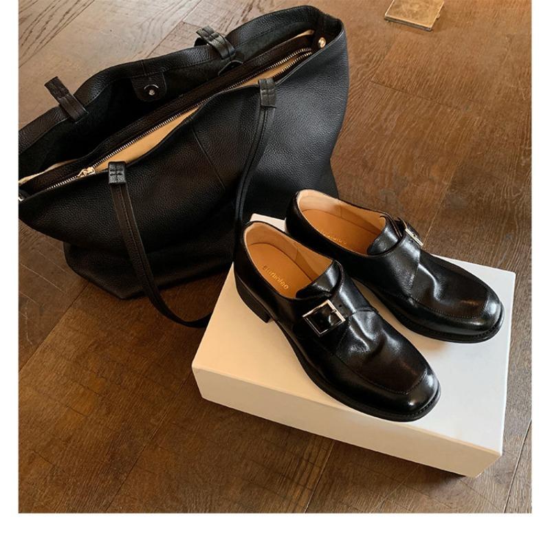 

Овчина~ Натуральная кожа ретро пряжка на толстом каблуке Оксфорды британские маленькие кожаные туфли женская платформа 40