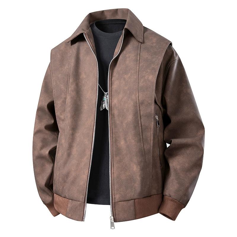 Retro Kožená Vyšívaná Kožená Bunda Ležérní Klopový Kožená Bunda Pár