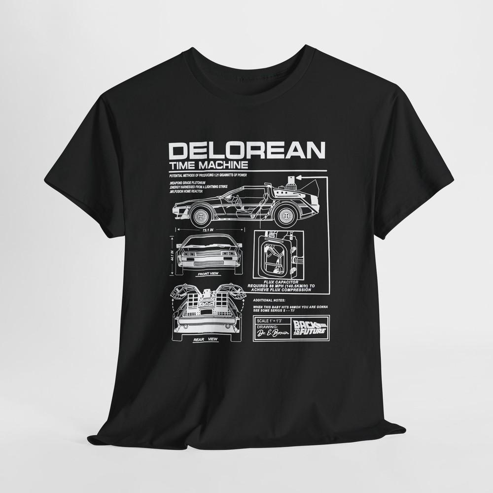 Men's Back to the Future DeLorean Blueprint T-Shirt - Time Machine Technical Art Unisex T-Shirt
