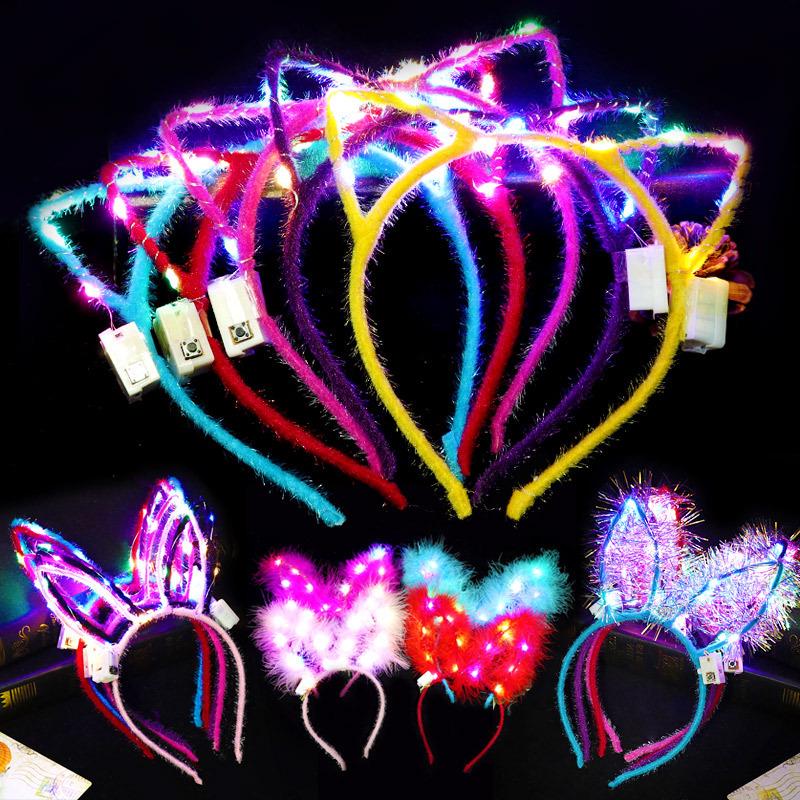 LED Light-Up Headband: Glow Cat & Rabbit Ears Crown with Flashing Lights