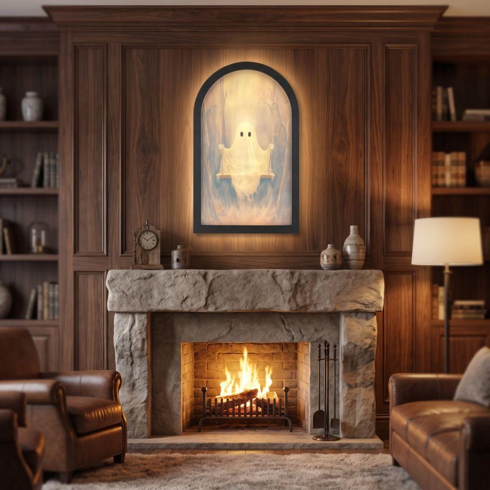 Ghost Shaped Halloween Ghost Mirror Illuminated LED Wall Mirror Haunted House