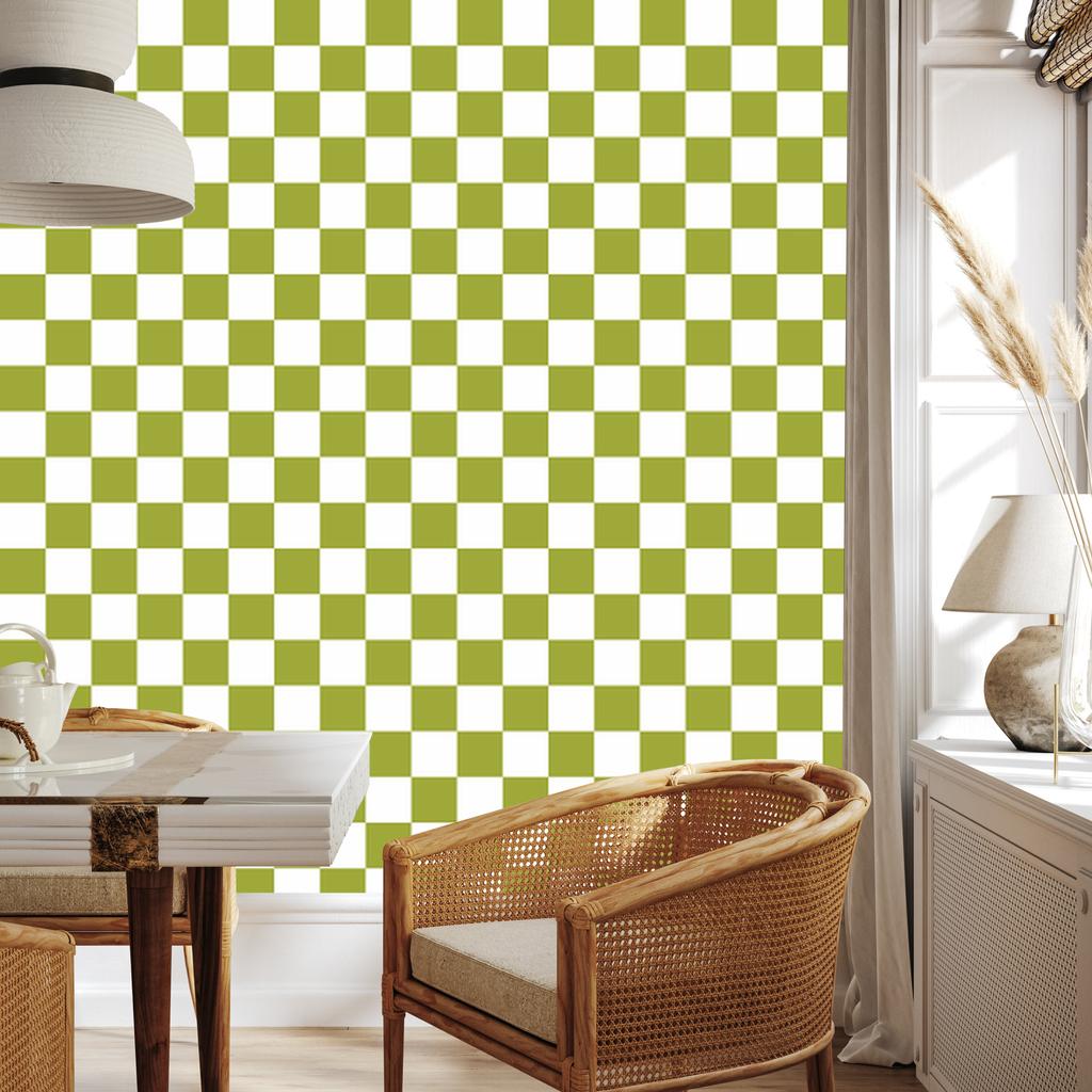 Checkerboard Wallpaper in Yellow, White, Cream and Beige for Living Room and Bedroom 50x1000